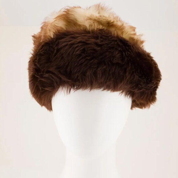 Halper Bros 1970s Vintage Italian Cream & Brown Genuine Sheepskin Fur Winter Hat - Picture 4 of 5